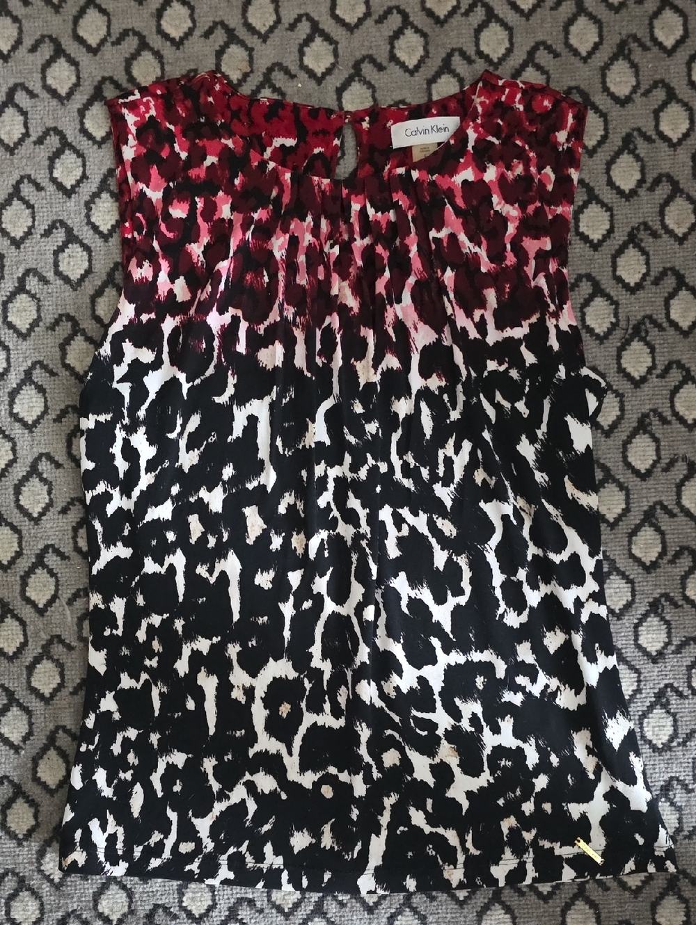 Calvin Klein Red and Black Ombre Animal Print Sleeveless Blouse